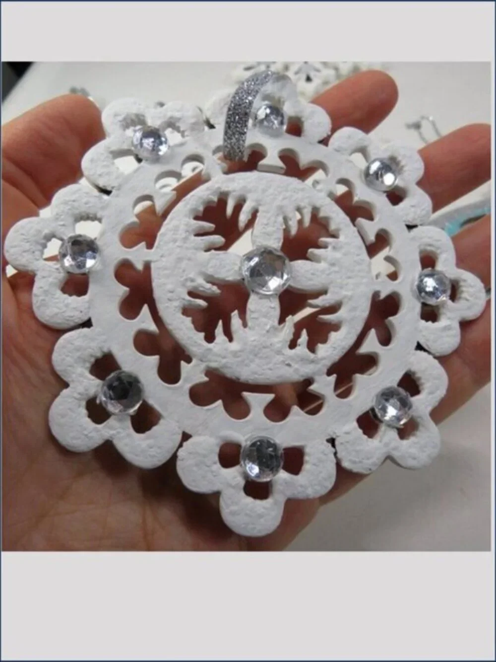 White Wood Snowflake (7) Ornaments Blue Peace Bird Christmas Holiday Decor